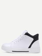 Romwe White Round Toe Lace Up High Top Sneakers