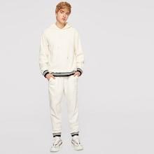 Romwe Guys Striped Hoodie And Slant Pocket Pants Set