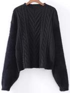 Romwe Black Cable Knit Drop Shoulder Mohair Sweater