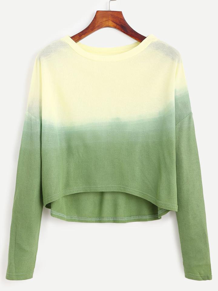 Romwe Ombre Drop Shoulder High Low Knit T-shirt