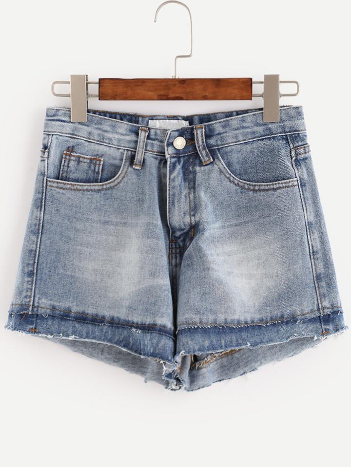 Romwe Blue Bleached Denim Shorts