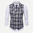 Romwe Guys Plaid Double Breasted Pointed Hem Vest