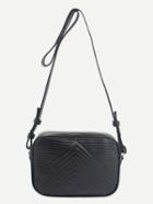 Romwe Black Faux Leather Quilted Crossbody Bag