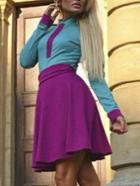 Romwe Color Block Stand Collar Sashed Skater Dress