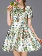 Romwe Green Fruit Trees Print A-line Dress