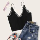 Romwe V Neck Lace Trim Crop Cami Top
