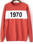Romwe Number Print Jersey Orange Sweater