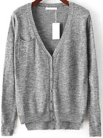 Romwe With Pocket Dip Hem Grey Cardigan