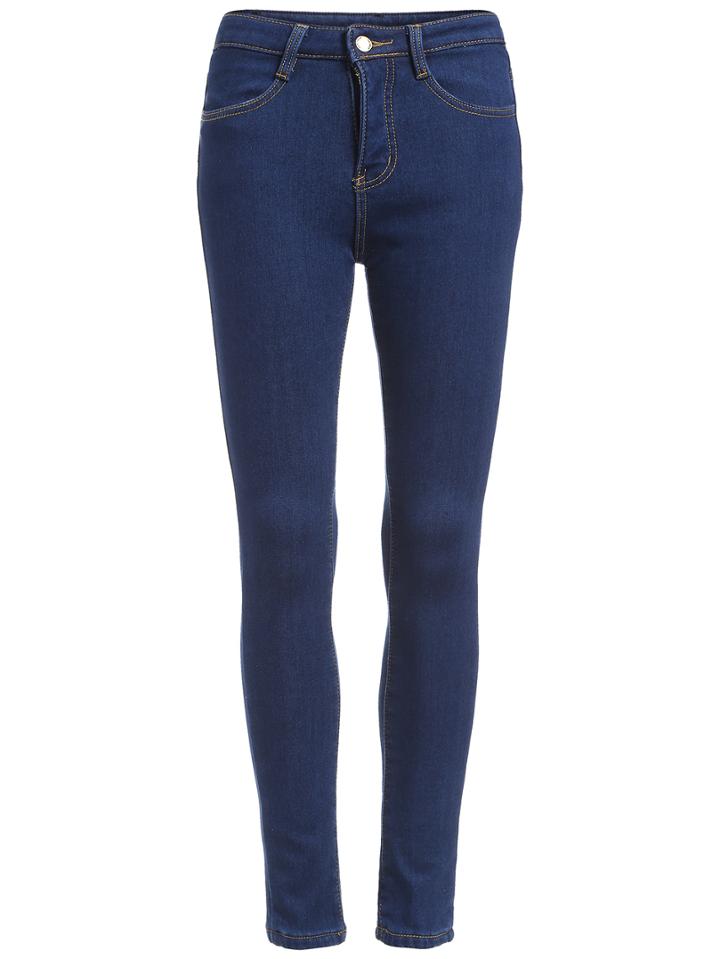 Romwe Women Thicken Denim Blue Pant