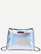 Romwe Silver Faux Leather Zip Closure Shoulder Bag With Chain Strap