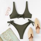 Romwe Knot Decor Solid Bikini Set