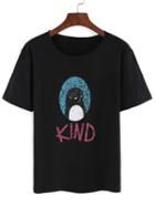 Romwe Penguin Print Black T-shirt