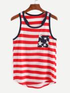 Romwe Contrast Trim Stars And Stripes Print Tank Top - Red