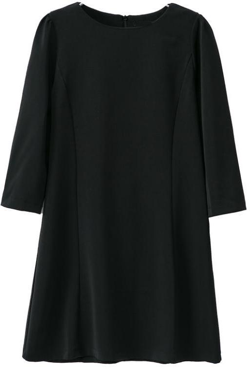 Romwe Zip Solid Black Loose Dress