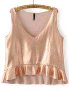 Romwe Rose Gold V Neck Ruffle Tank Top