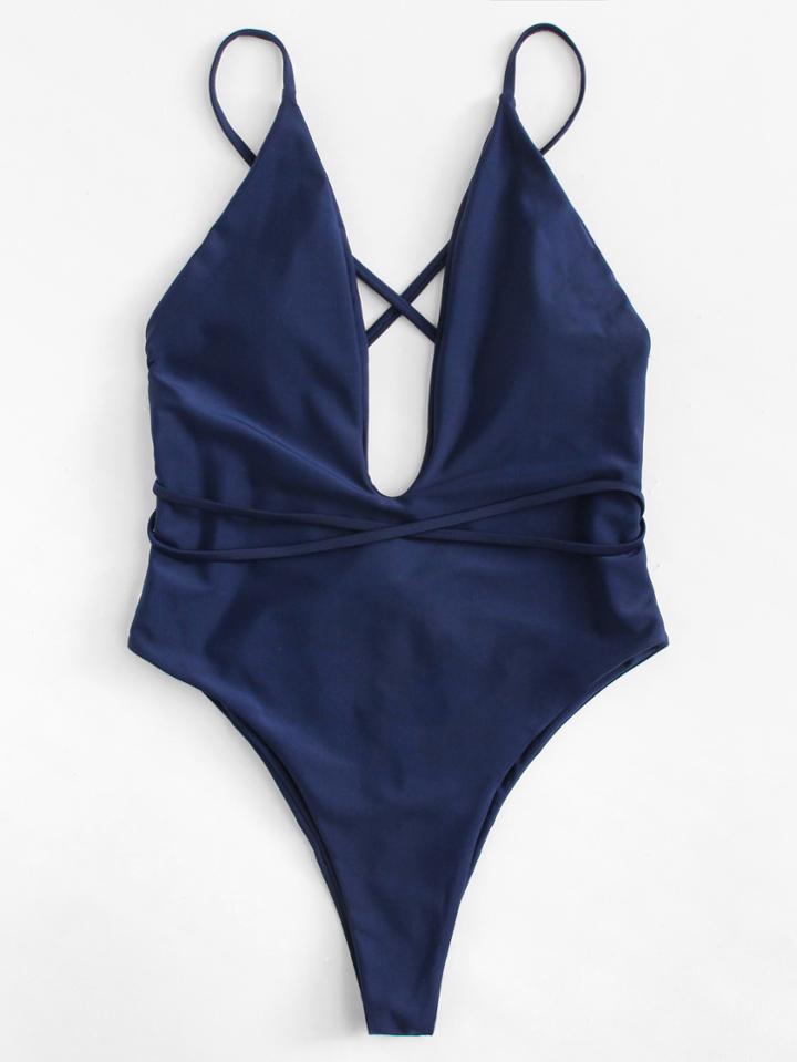 Romwe Cross Back Swimsuit