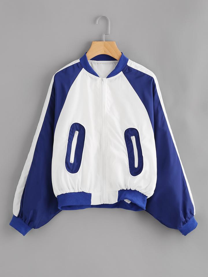 Romwe Letter Print Back Zip Up Jacket