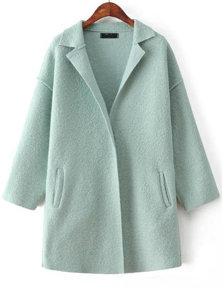 Romwe Pockets Woolen Green Coat