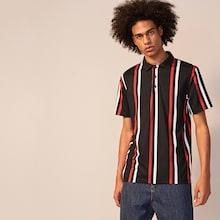Romwe Guys Button Front Striped Polo Shirt