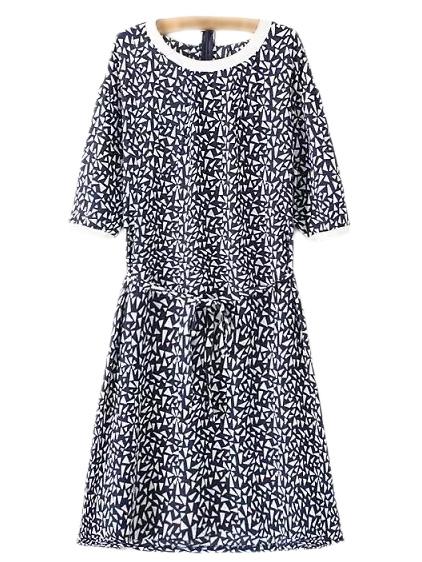 Romwe Navy Half Sleeve Small Triangle Shift Dress
