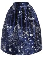 Romwe Stars Print Zipper Skirt