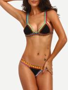 Romwe Crochet Trim Triangle Bikini Set