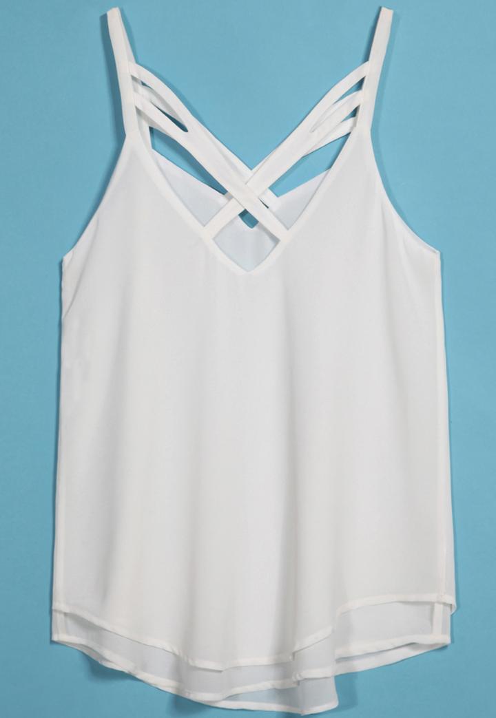 Romwe Spaghetti Strap Criss Cross Layered White Vest
