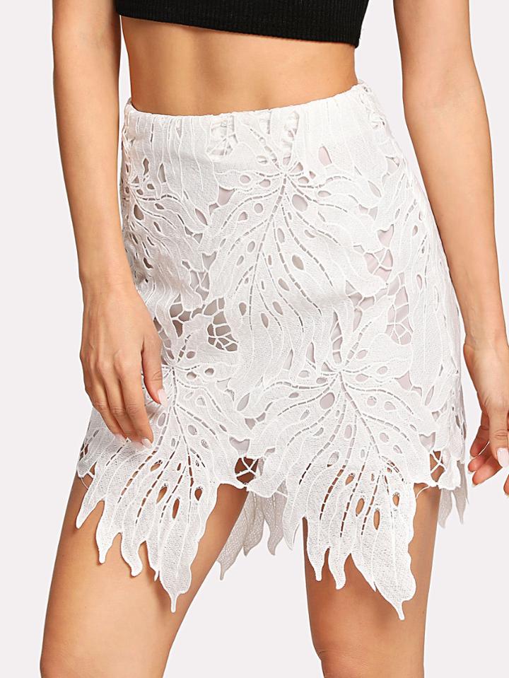 Romwe Cut Out Asymmetrical Hem Skirt