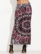Romwe Tribal Print Elastic Waist Split Skirt