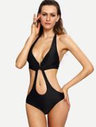 Romwe Plunge Neck Cutout Monokini