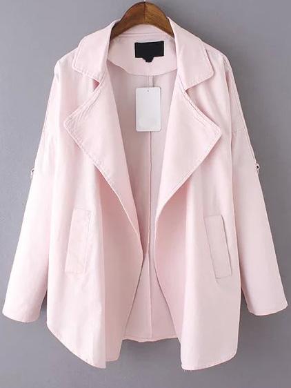 Romwe Lapel Long Sleeve Pink Coat