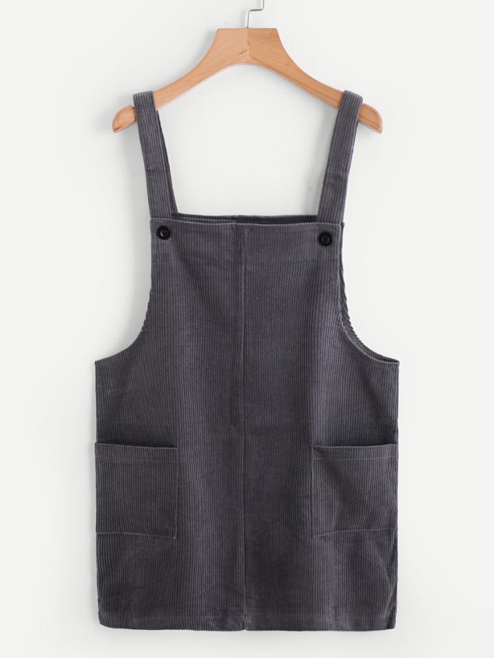 Romwe Dual Pocket Ribbed Pinafore Dress