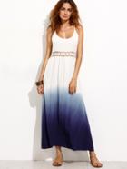 Romwe Ombre Crochet Insert Criss Cross Backless Dress