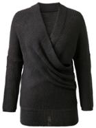 Romwe Black Surplice Front Drop Shoulder Knit Sweater