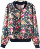 Romwe Vintage Floral Print Slim Jacket