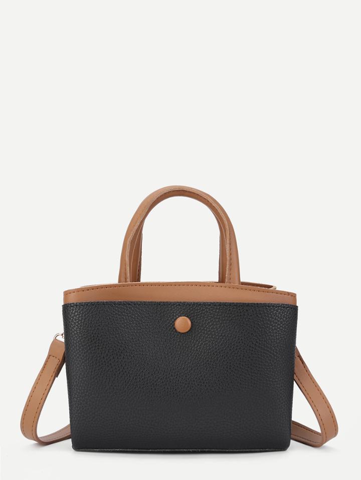 Romwe Contrast Pu Shoulder Bag With Handle