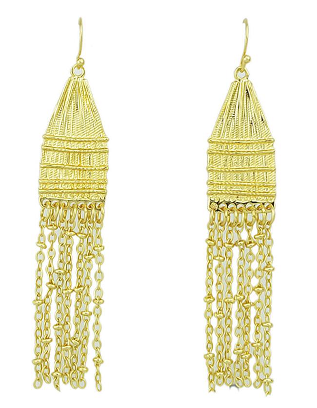 Romwe Punk Style Gold Plated Long Tassel Earrings