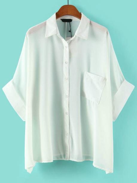 Romwe Batwing Pocket Loose White Blouse