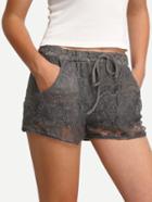 Romwe Grey Lace Shorts With Drawstring