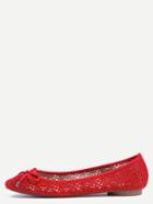 Romwe Faux Leather Bow Tie Ballet Flats - Red