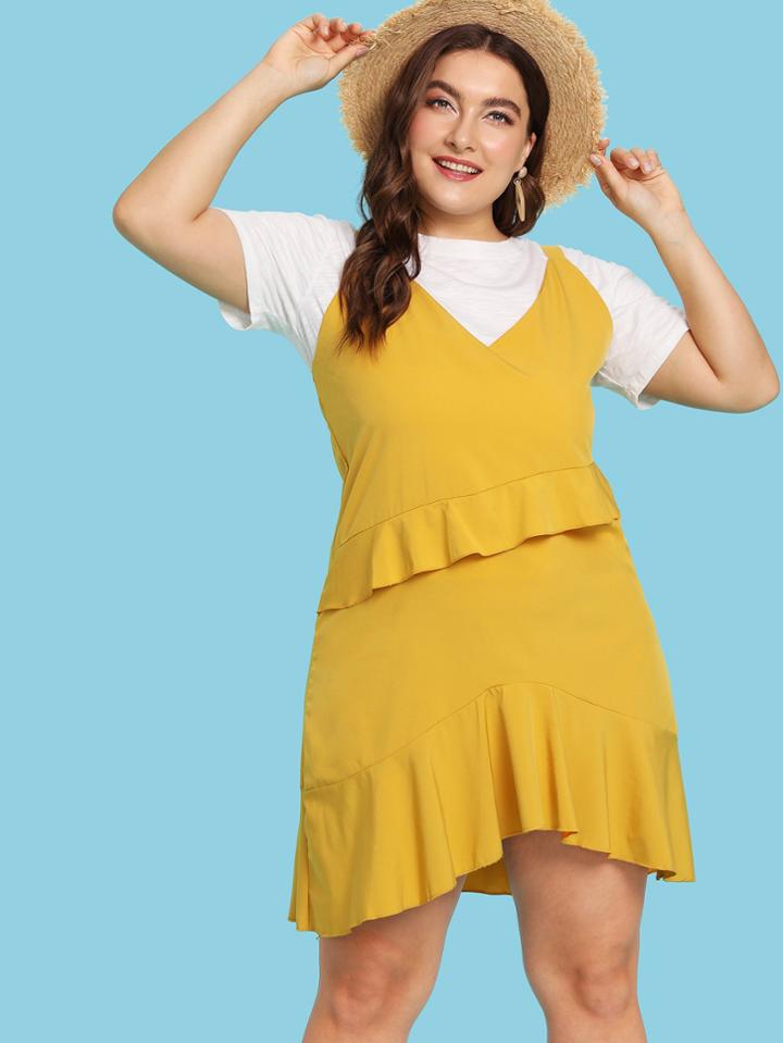 Romwe V Neckline Knot Back Ruffle Dress