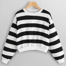 Romwe Striped Crop Sweatshirt