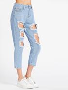 Romwe Cut Out Ripped Capri Jeans