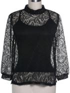 Romwe Stand Collar Hollow Lace Top With Cami Top