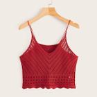 Romwe Eyelet Insert Crop Knit Cami Top