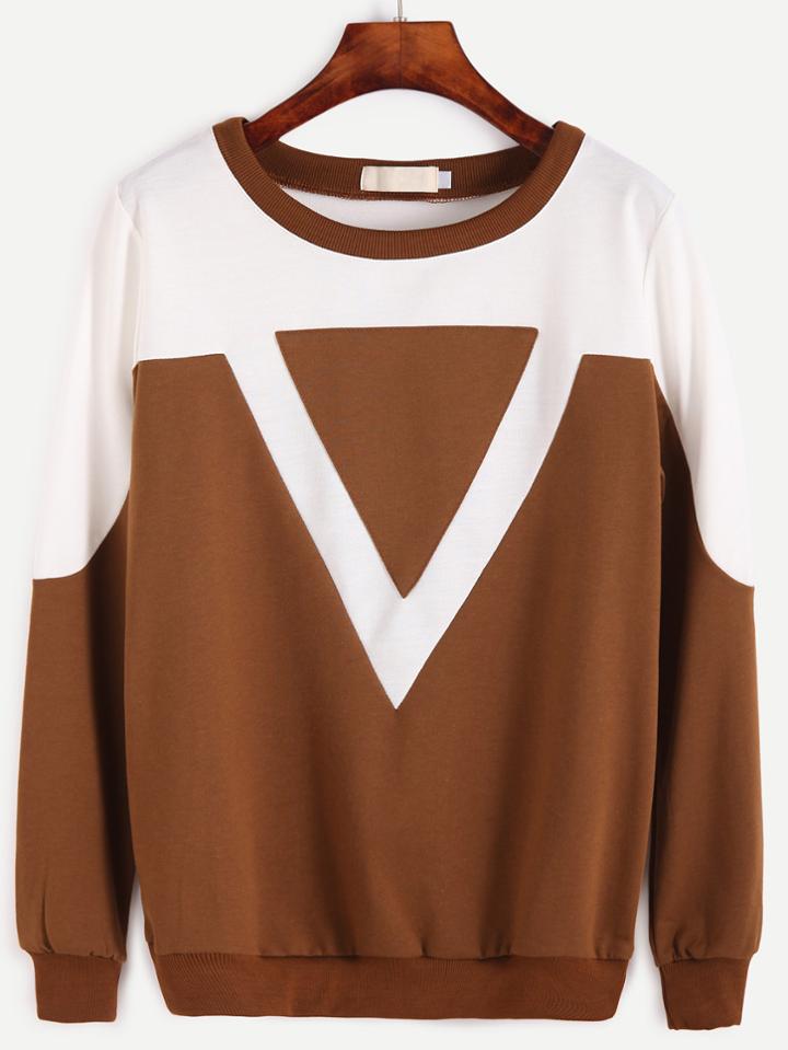 Romwe Khaki Contrast Casual Sweatshirt