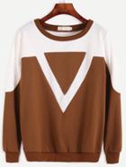 Romwe Khaki Contrast Casual Sweatshirt