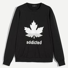 Romwe Guys Leaf Print Letter Pullover