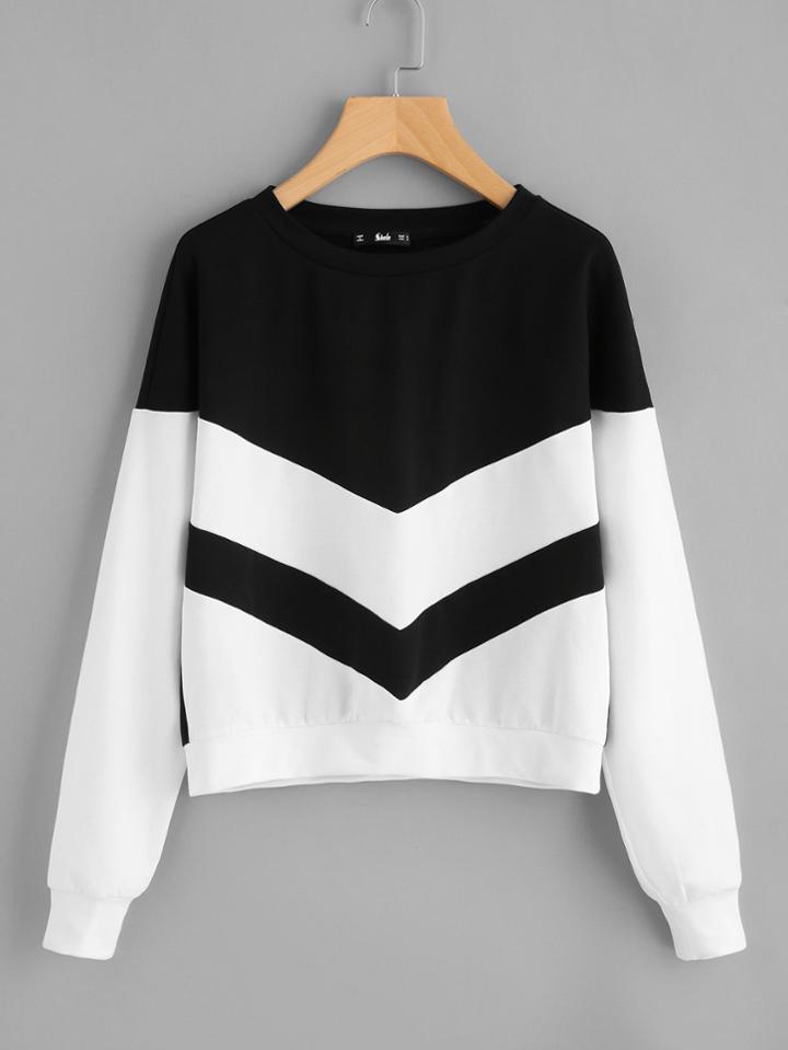 Romwe Two Tone Chevron Pullover