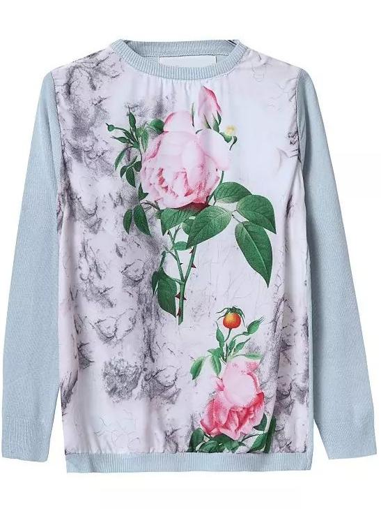 Romwe Long Sleeve Floral Knit Sweater